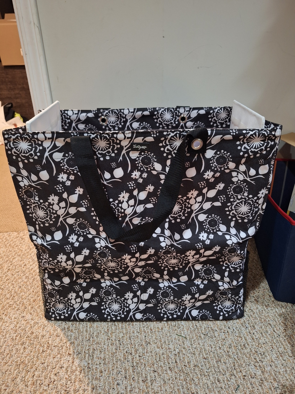 Thirty One Room For Two Black and White Floral Utility Tote